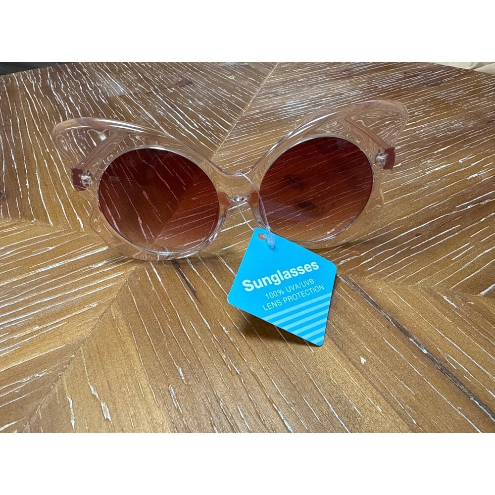 Oversized Cat-Eye Sunglasses With Pink Transparent Frames & Red Gradient Lenses